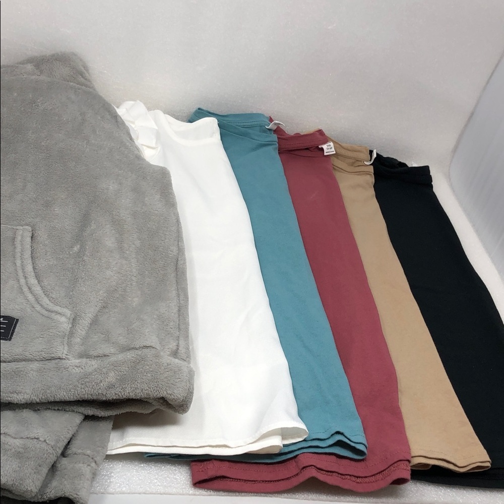 SHEIN Tops 6 Pieces Girls Size 13-14Y Four Short Sleeve Tees 1 Blouse 1 Hoodie